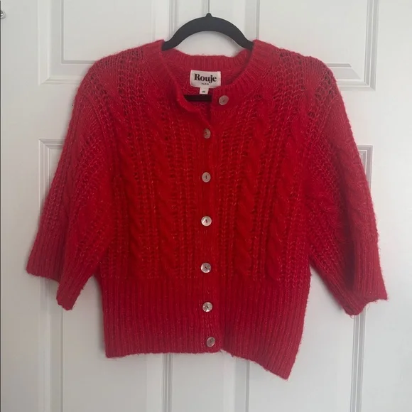 Rouge Paris Gorgeous Red Button-Up Cardigan Size 40 USA Size 8 - Picture 2 of 6